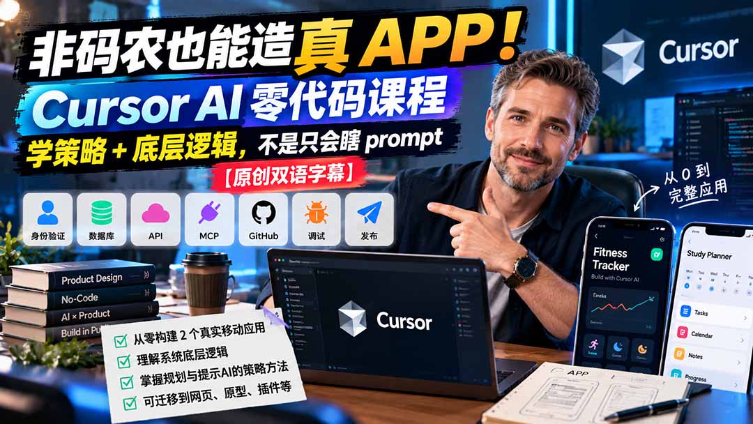 非码农也能造真 APP!Cursor AI 零代码课程:学策略 + 底层逻辑,不是只会瞎 prompt【原创双语字幕】-云科数创