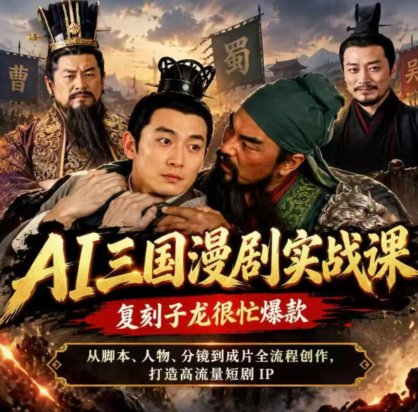 抖音14W粉博主同款AI三国漫剧实战课，复刻子龙很忙爆款，从脚本、人物、分镜到成片全流程创作，打造高流量短剧IP-云科数创