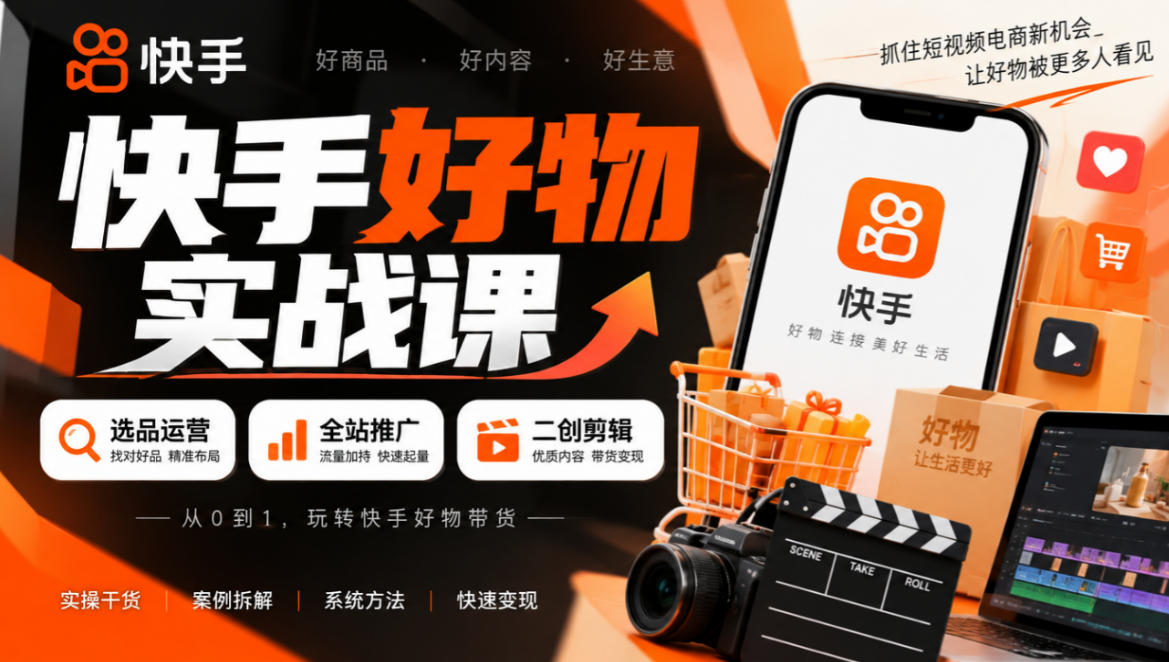 快手好物实战课|选品运营+全站推广+二创剪辑带货变现-云科数创
