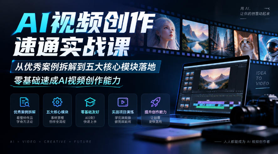 AI视频创作速通实战课|从优秀案例拆解到五大核心模块落地,零基础速成AI视频创作能力-云科数创