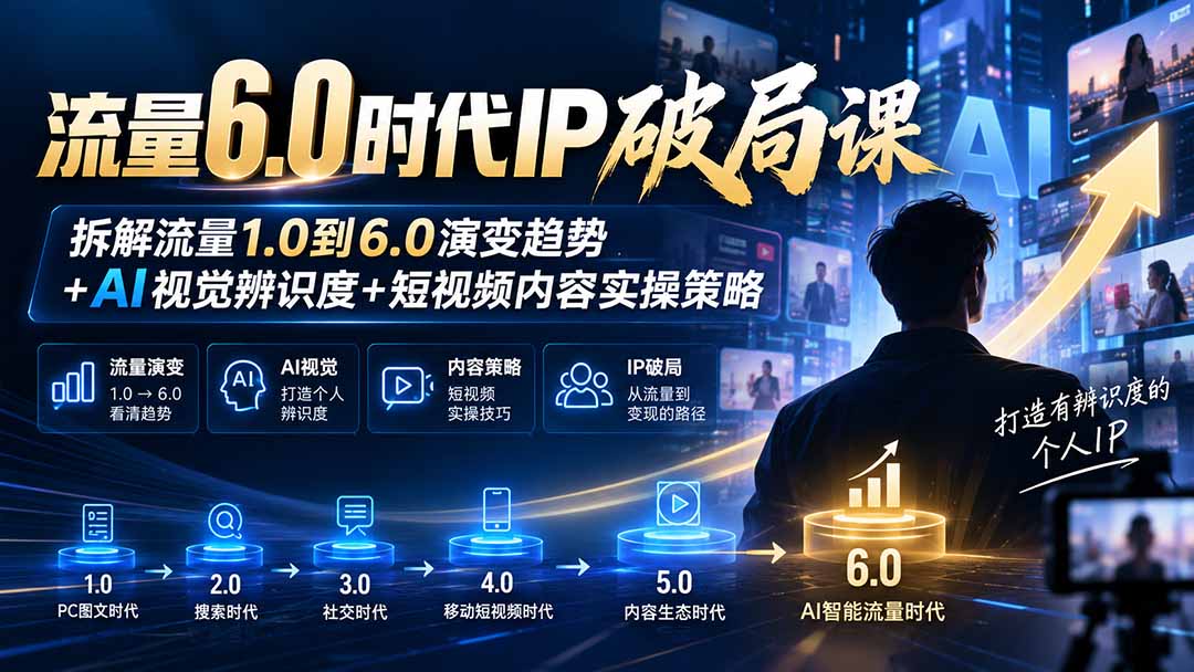 流量6.0时代IP破局课:拆解流量1.0到6.0演变趋势+AI视觉辨识度+短视频内容实操策略-云科数创