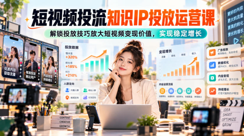 短视频投流知识IP投放运营课,解锁投放技巧放大短视频变现价值,实现稳定增长-云科数创