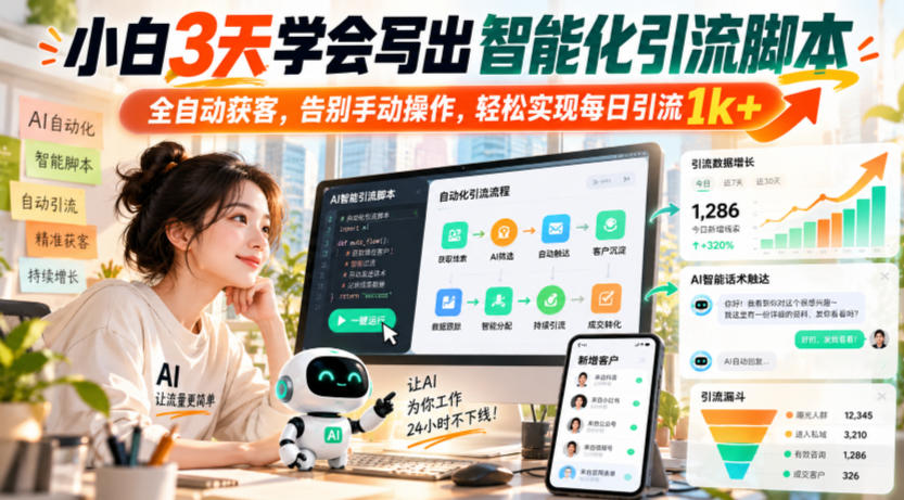 小白3天学会写出智能化引流脚本,全自动获客,告别手动操作,轻松实现每日引流1k+-云科数创