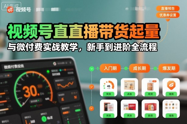 视频号直播带货起量与微付费实战教学,新手到进阶全流程(更新26年10月)-云科数创