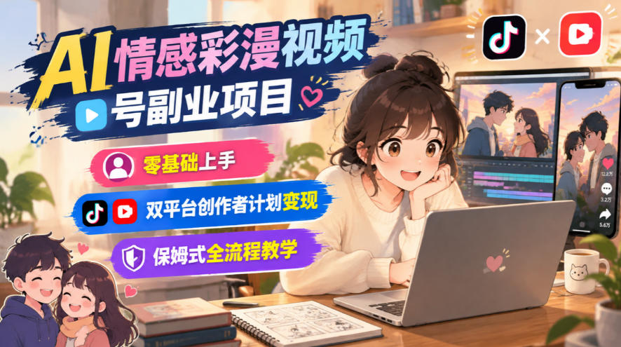 AI情感彩漫视频号副业项目,零基础上手,双平台创作者计划变现,保姆式全流程教学-云科数创