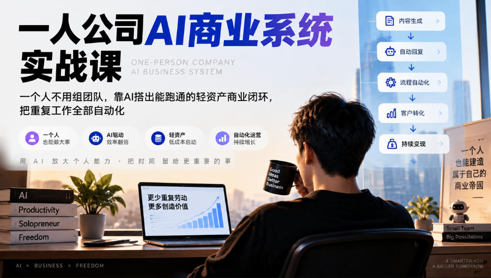 一人公司AI商业系统实战课,一个人不用组团队,靠AI搭出能跑通的轻资产商业闭环,把重复工作全部自动化-云科数创