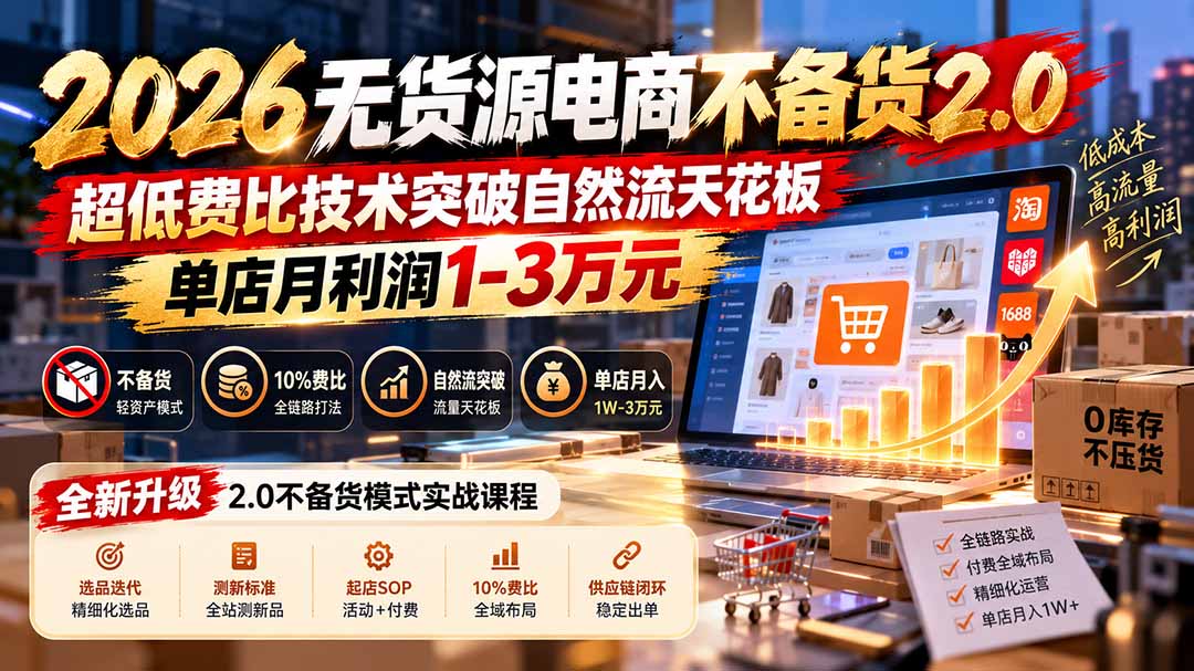 2026无货源电商不备货2.0【更新1010】：超低费比技术突破自然流天花板，单店月利润1-3万元-云科数创