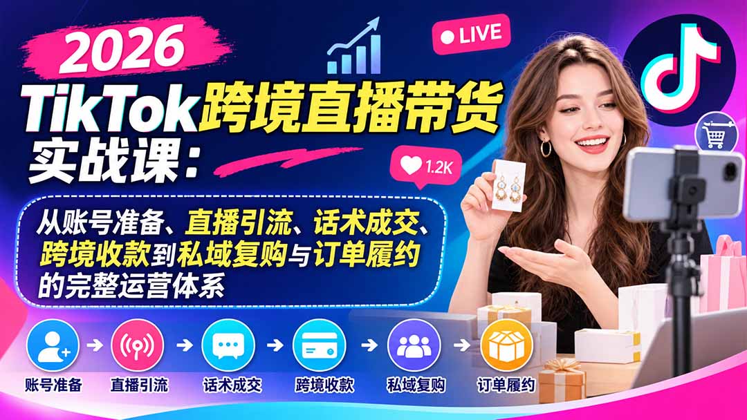 2026TikTok跨境直播带货实战课:从账号准备、直播引流、话术成交、跨境收款到私域复购与订单履约的完整运营体系-云科数创