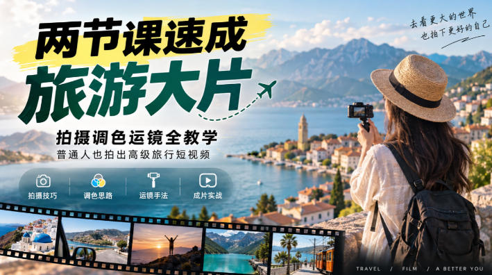 两节课速成旅游大片｜拍摄调色运镜全教学，普通人也拍出高级旅行短视频