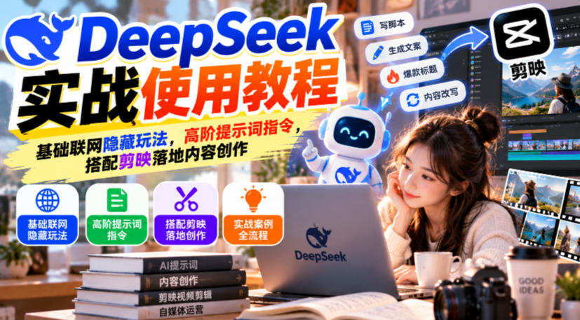 DeepSeek实战使用教程｜基础联网隐藏玩法，高阶提示词指令，搭配剪映落地内容创作